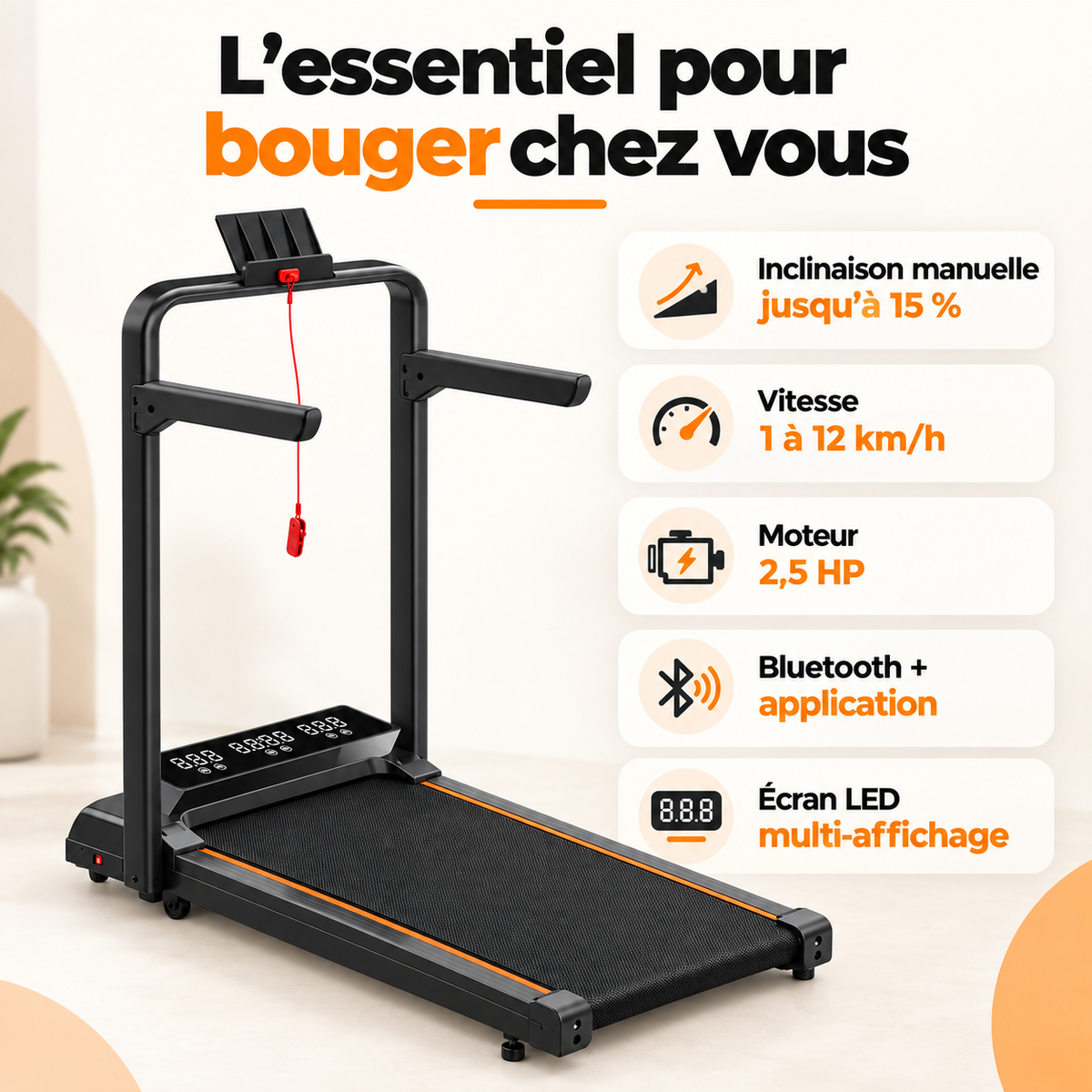 Tapis de marche avec barre de maintien| Montapisdemarche