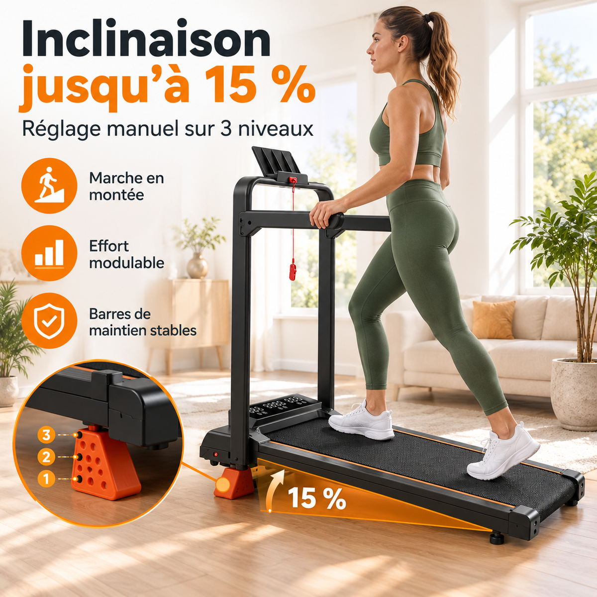 Tapis de marche avec barre de maintien| Montapisdemarche