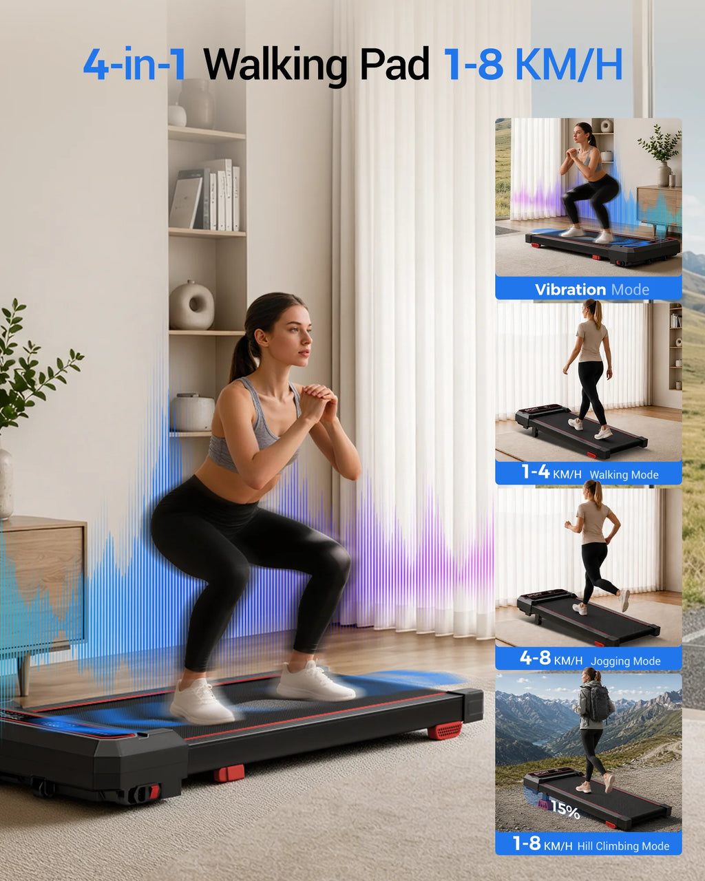 ROBORE U19 Quiet Walking Treadmill Under Desk, Low Noise 45dB Brushless Motor Slim Design, Portable Exercise Machine with Vibration Massage Mode for Workout at Home/Office| Montapisdemarche