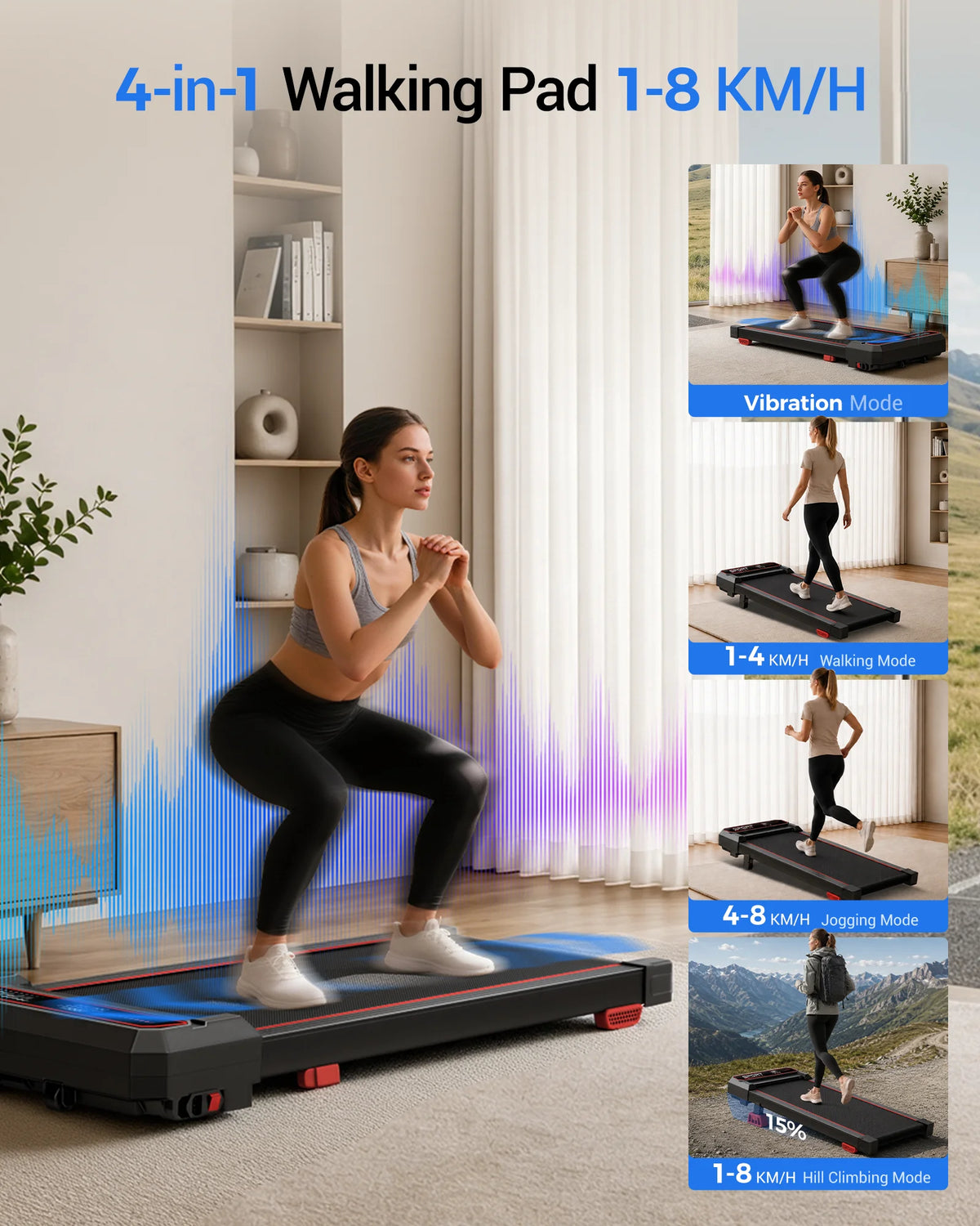 ROBORE U19 Quiet Walking Treadmill Under Desk, Low Noise 45dB Brushless Motor Slim Design, Portable Exercise Machine with Vibration Massage Mode for Workout at Home/Office| Montapisdemarche