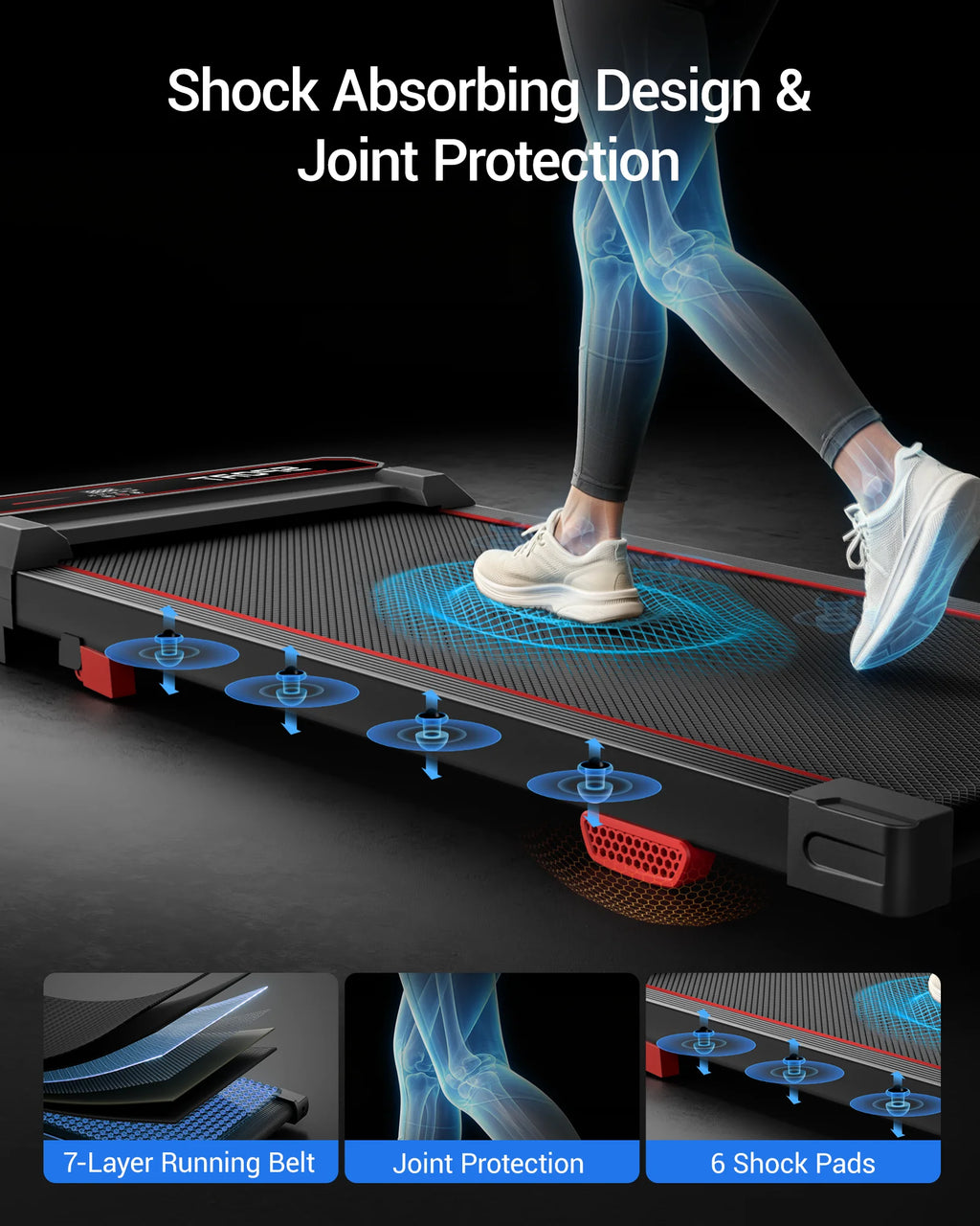 ROBORE U19 Quiet Walking Treadmill Under Desk, Low Noise 45dB Brushless Motor Slim Design, Portable Exercise Machine with Vibration Massage Mode for Workout at Home/Office| Montapisdemarche