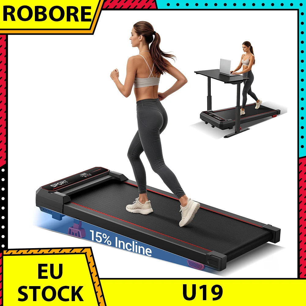 ROBORE U19 Quiet Walking Treadmill Under Desk, Low Noise 45dB Brushless Motor Slim Design, Portable Exercise Machine with Vibration Massage Mode for Workout at Home/Office| Montapisdemarche