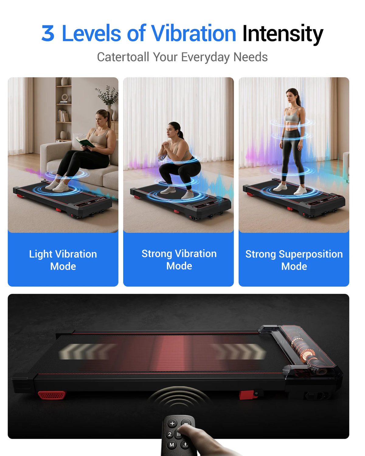 ROBORE U19 Quiet Walking Treadmill Under Desk, Low Noise 45dB Brushless Motor Slim Design, Portable Exercise Machine with Vibration Massage Mode for Workout at Home/Office| Montapisdemarche