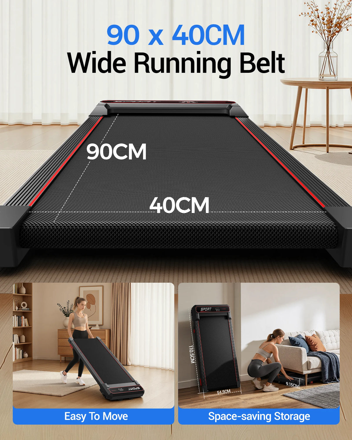ROBORE U19 Quiet Walking Treadmill Under Desk, Low Noise 45dB Brushless Motor Slim Design, Portable Exercise Machine with Vibration Massage Mode for Workout at Home/Office| Montapisdemarche